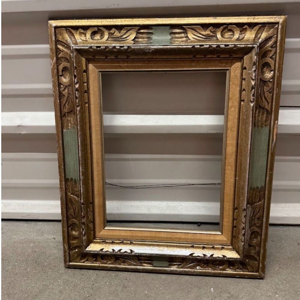 Antique Regency Gilt Ornate Gold Turquoise Shabby Chic Wood Frame 12x16"